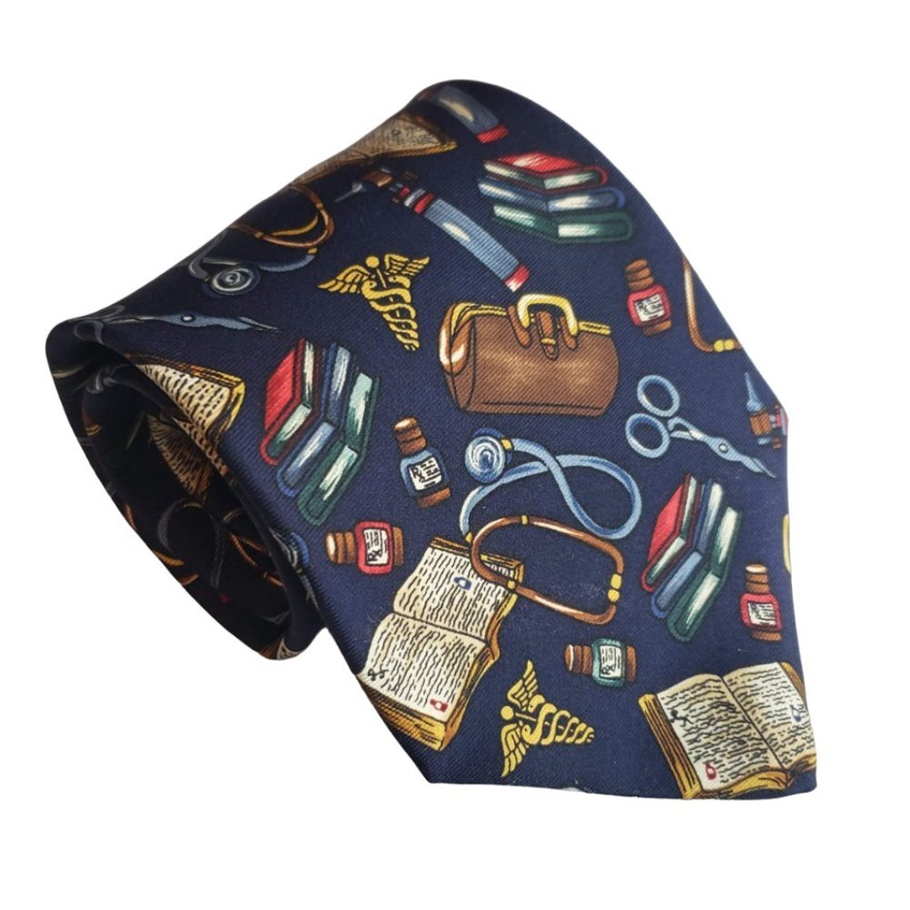 VINTAGE Silk Doctor Men's Necktie 58.5" Novelty Pattern Med Student Physician